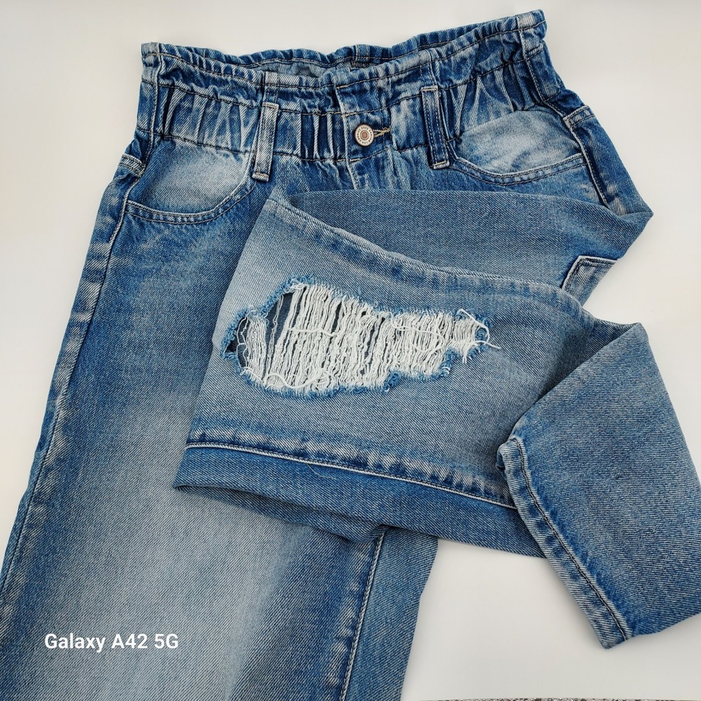 Kancan Jeans Women's Distressed High Waisted Paperbag Waist Denim Pants‎ Size S